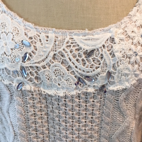 Free People jeweled Cream Sweater Small - Picture 2 of 6